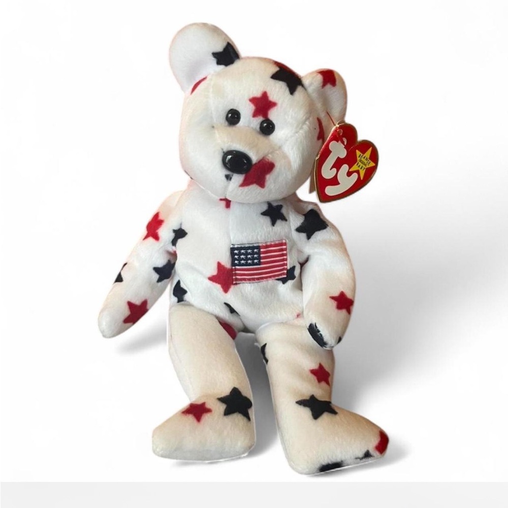Vintage Ty Beanie Baby Glory Bear with Red and Blue Stars in good condition